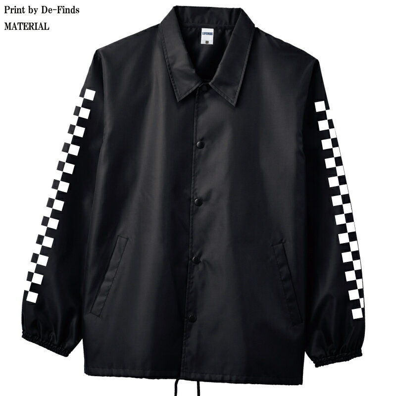 チェッカーフラッグ コーチジャケット MJ0076 COACH JACKET LIFEMAX De-Finds プリント 袖ロゴ メンズ カジュアル お揃い ペア ユニフォーム チーム b系 ヒップホップ ストリート系 ダンス スケーター スケボー ファッション イベント