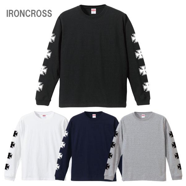 アイアンクロス 袖プリント ロングスリーブTシャツ 5.6オンス 1.6インチリブ 5011 United Athle De-Finds プリント 袖ロゴ ユナイテッドアスレ 長袖 メンズ カジュアル お揃い ペア b系 ヒップホップ ストリート系 ダンス スケーター バイカー ファッション