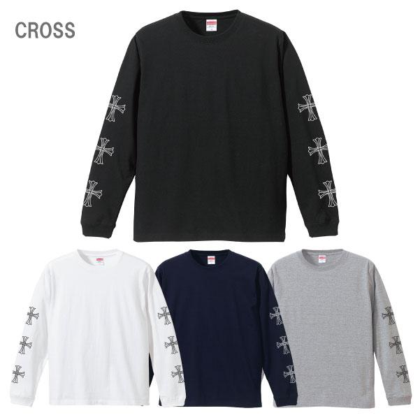 クロス （袖プリント）十字架 ロングスリーブTシャツ 5.6オンス 1.6インチリブ 5011 United Athle De-Finds プリント 袖ロゴ ユナイテッドアスレ 長袖 メンズ カジュアル お揃い ペア b系 ヒップホップ ストリート系 ダンス スケーター バイカー ファッション