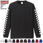 チェッカーフラッグ ロングスリーブTシャツ 5011-01 5.6オンス 1.6インチリブ United Athle De-Finds プリント 袖ロゴ ユナイテッドアスレ 長袖 メンズ カジュアル お揃い ペア ユニフォーム チーム b系 ヒップホップ ストリート系 ダンス スケーター スケボー ファッション