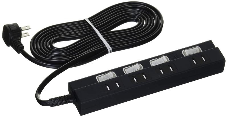 雷に強い節電タップ 4個口 3m 黒_HS-TPK43PBT-K 00-6943