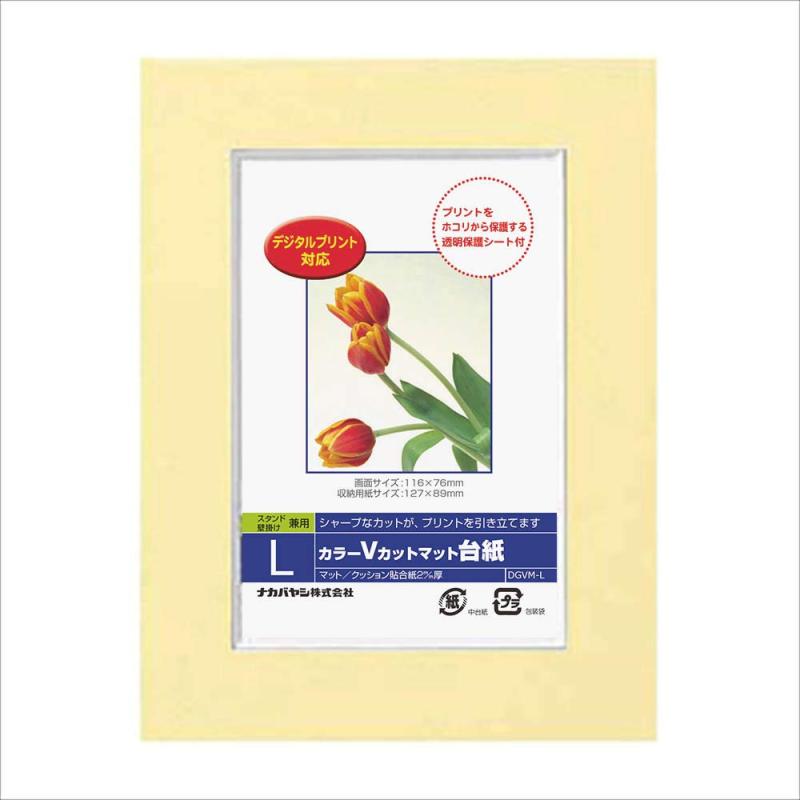 ナカバヤシ Digio「カラーVカットマット台紙」 Lサイズ イエロー DGVM-L-Y [オフィス用品]