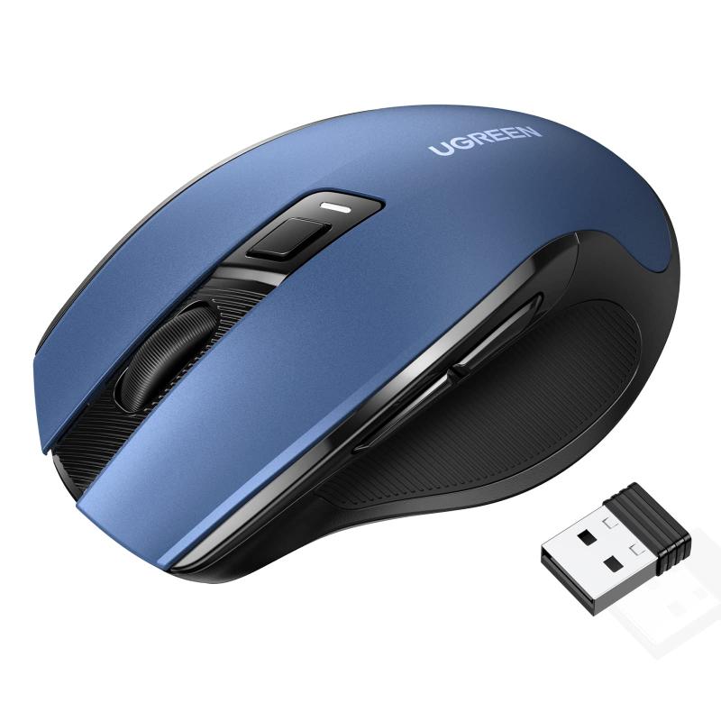 UGREEN ワイヤレスマウス Bluetooth&amp;2.4GHz 静音マウス 無線 6ボタン 4000DPI 5段階DPI切替 電池式 Windows PC Chromebookなどに対応 (ブルー)
