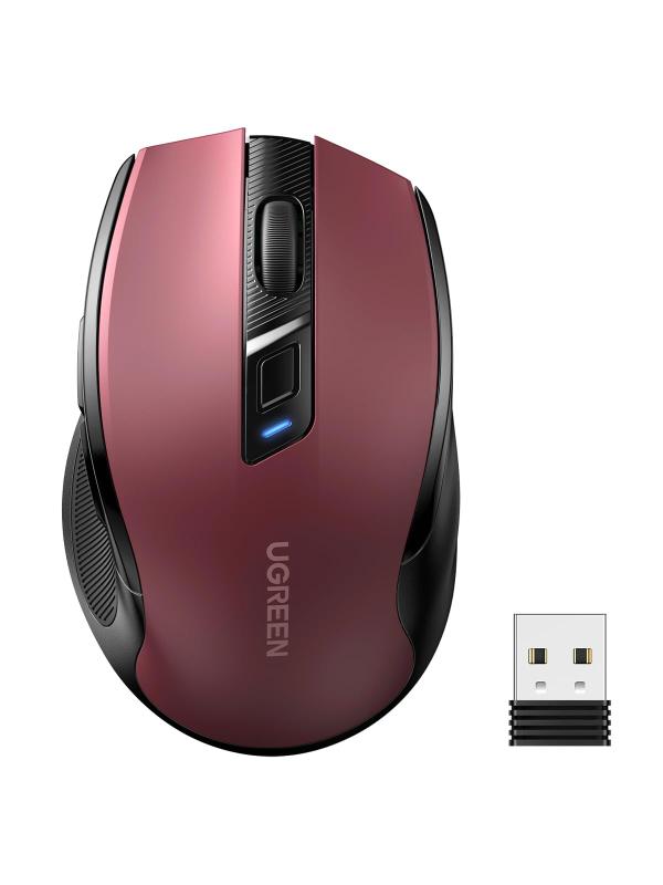UGREEN ワイヤレスマウス Bluetooth&amp;2.4GHz 静音マウス 無線 6ボタン 4000DPI 5段階DPI切替 電池式 Windows PC Chromebookなどに対応 レッド