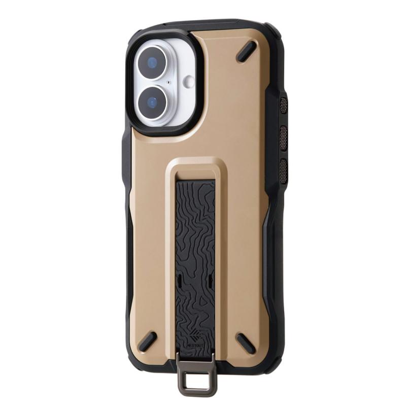 エレコム iPhone 16 ケース NESTOUT 耐衝撃 衝撃吸収  フィンガーバンド付き スタンド機能 ストラップホール付き アウトドア サンドベージュ PM-A24ANESTBE