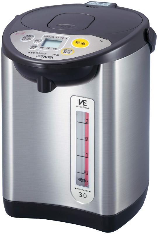 タイガー電気ポットPIL-A300T蒸気量約1/2カットの省スチーム沸とう2時間以上使わなければ、自動的に保温を5℃下げる「省エネコース」5段階の節電タイマー付き4段階の保温温度選択・・・お料理の下ごしらえやコーヒー、お茶などの最適湯温を手軽に使うことが可能本体サイズ(約):幅21.2×奥行28.0×高さ29.5cm 本体重量:約2.7Kg素材・材質:本体=鋼板ケース、内容器=ステンレス(フッ素加工)電源:AC100V 最大消費電力:700W年間消費電力量:303.kWh/年定格容量2.91リットル 取扱説明書の最裏面と書が一体になっています複数店舗にて販売をしておりますため、在庫データの更新が間に合わず、欠品にも関わらず、注文ができる場合がございます。その際は、キャンセルにて対応を取らせていただきます。当店はお電話のお問い合わせはお受けしておりませんので、ご了承ください。お問い合わせは、問い合わせフォームをご利用ください。