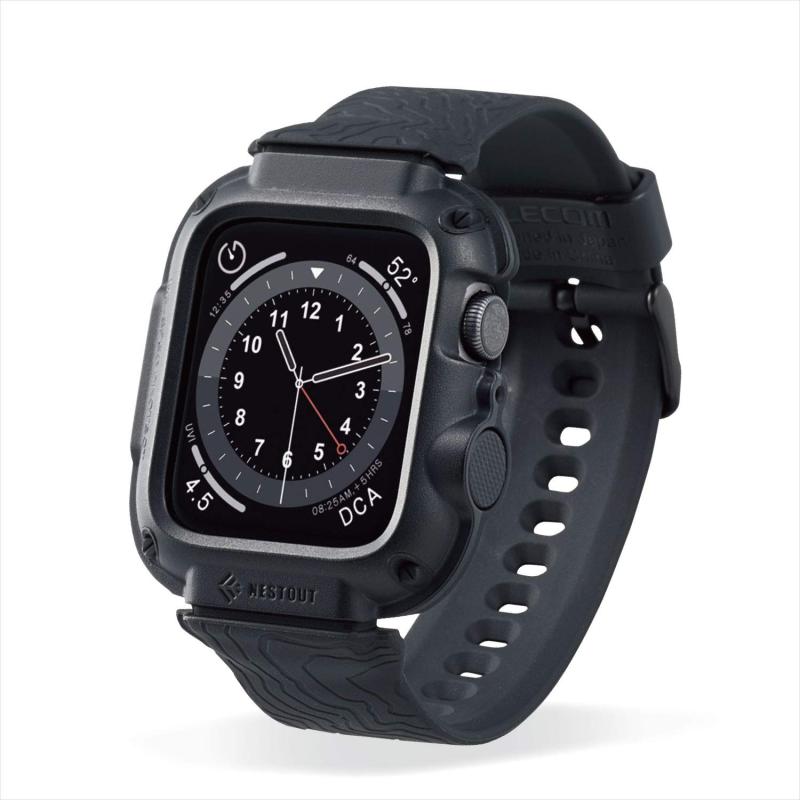 エレコム Apple Watch (アップルウォッチ) ケース カバー バンド一体型 44mm  NESTOUTシリーズ 耐衝撃 衝撃吸収 米軍MIL規格 ブラック AW-20MBCNESTBK