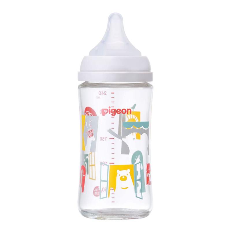 PIGEON ピジョン 母乳実感 哺乳びん 240ml 3ヵ月頃~ 早く冷める耐熱ガラス製 Zoo ズー キズがつきにくく衛生的 白