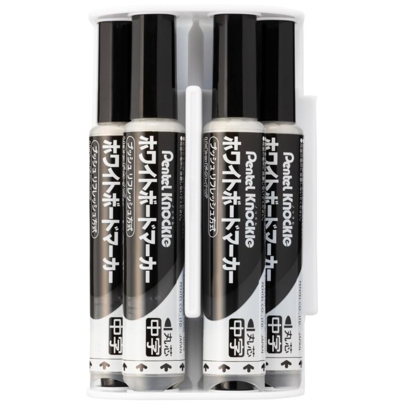 ぺんてる ホワイトボードマーカー ノックル 中字 黒4本 イレーザーセット EMWLM-4AMOS【特長】マグネット＆イレーザー付きのホワイトボードマーカー【内容】黒4本【インキ】アルコール系油性顔料インク【タイプ】使い切り【本体サイズ/重さ】130×74×59mm/148g複数店舗にて販売をしておりますため、在庫データの更新が間に合わず、欠品にも関わらず、注文ができる場合がございます。その際は、キャンセルにて対応を取らせていただきます。当店はお電話のお問い合わせはお受けしておりませんので、ご了承ください。お問い合わせは、問い合わせフォームをご利用ください。