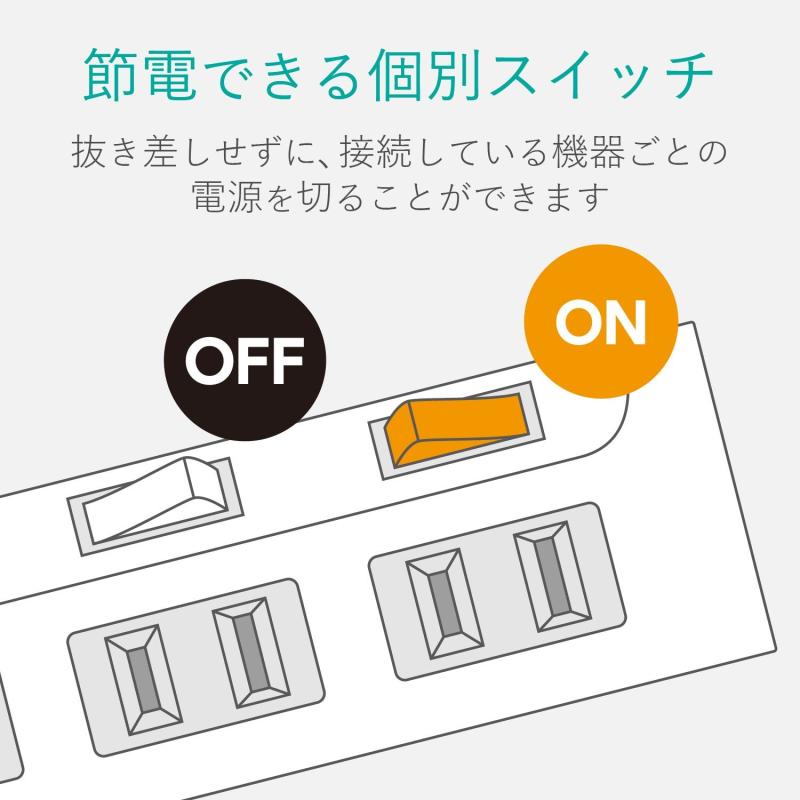 エレコム 電源タップ 雷ガード 個別スイッチ ほこりシャッター付 スイングプラグ 4個口 2.5m ブラック AVT-K6A-2425BK