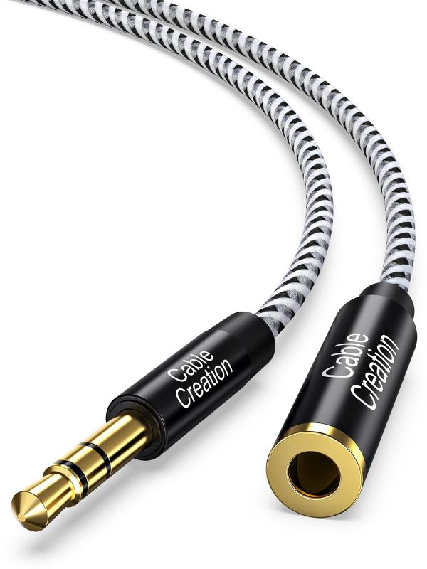 オーディオケーブル,CableCreation 3.5mm AUXケーブル スリム＆ソフトAUX延長ケーブル 金メッキ端子採用 ヘッドフォン/iPod/iPhone/iPad/ホームステレオ/カーステレオなど対応 ブラック＆ホワイト/4.5M