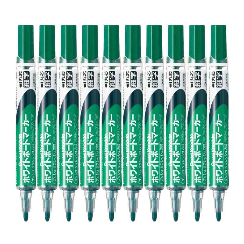 ぺんてる ホワイトボードマーカー ノックル 緑 EMWLS-D 10本セットサイズ:軸径 16mm × 長さ 135mm重さ:16g細字筆記線幅:1.6mm材質:キャップ、前軸、弁座:再生PP 軸:PP ノック部:再生POM ペン先:ポリエステル繊維複数店舗にて販売をしておりますため、在庫データの更新が間に合わず、欠品にも関わらず、注文ができる場合がございます。その際は、キャンセルにて対応を取らせていただきます。当店はお電話のお問い合わせはお受けしておりませんので、ご了承ください。お問い合わせは、問い合わせフォームをご利用ください。