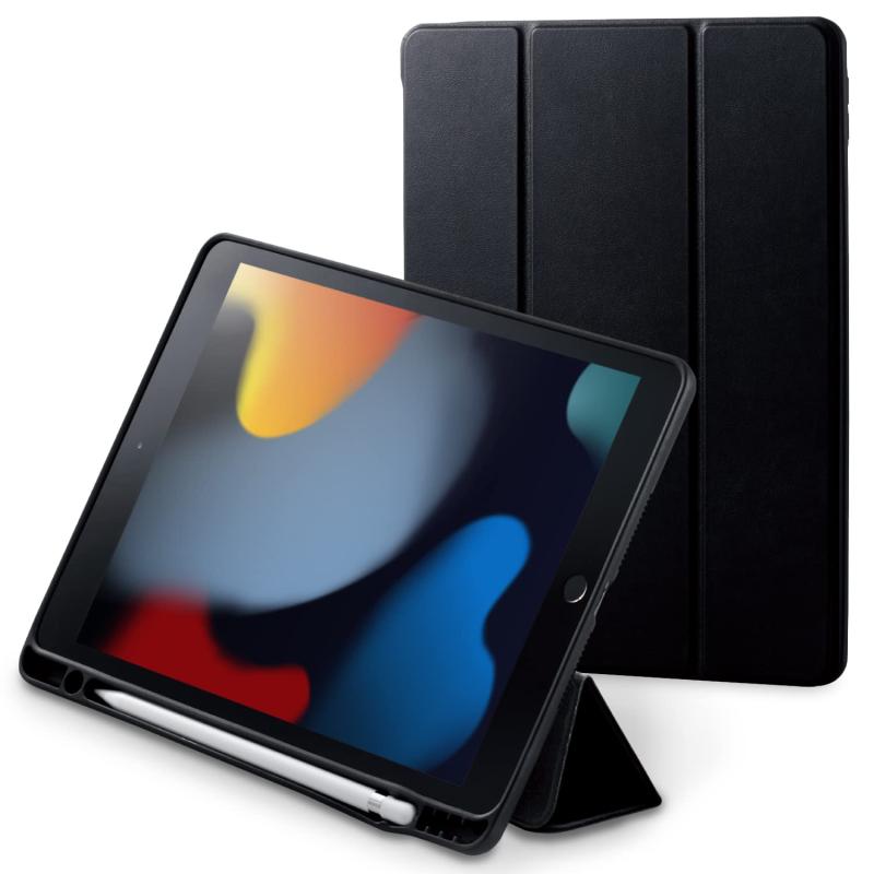 エレコム iPad 10.2 第9/8/7世代 (2021/2020/2019年) ケース オートスリープ/ウェイク対応 Apple Pencilスタンド・ホルダー付 ブラック TBWA19RWVSABK