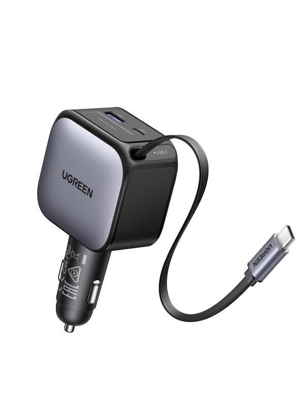 UGREEN【70cm巻き取り式／合計60W出力／最大PD30W／USB－C＆A-3台同時利用】カーチャージャー シガーソケット EC602