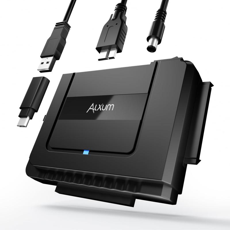 Alxum 3 IN 1 SATA IDE 両方対応 変換アダプター 最大18TB USB 3.0 5Gbps ワンタッチバックアップ ハードディスク復旧 2.5/3.5インチ HDD SSD 光学ドライブに対応 12V/2A電源ケーブル 付き 簡単操作