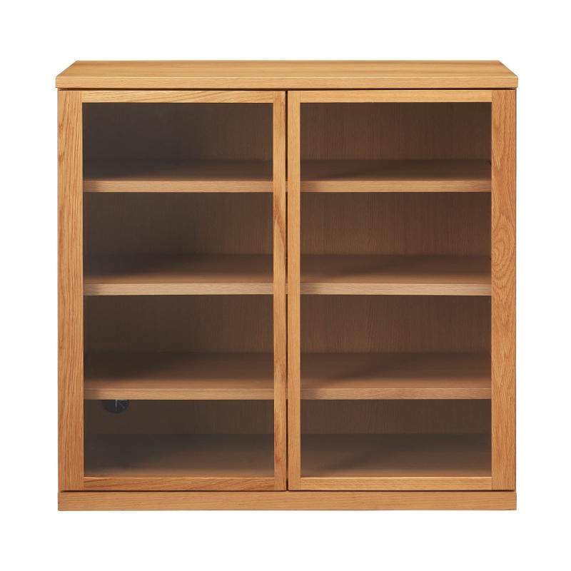 無印良品 木製キャビネット 幅88×奥行44×高さ83cm ガラス扉 オーク材突板 12851479
