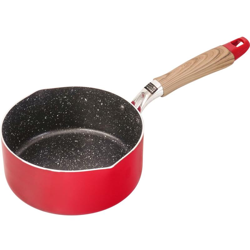 和平フレイズ 軽い 片手鍋 ミルクパン 16cm つばき IH対応 ガス レッド 赤 PFOAフリー ふっ素樹脂加工 リリフル RB-3236