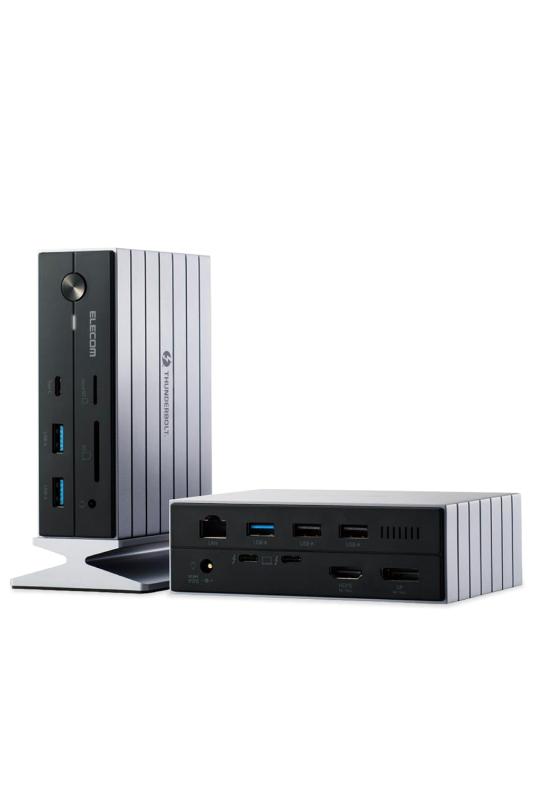 エレコム USB-Cハブ ドッキングステーション 14in1 Thunderbolt4対応 PD 60W 3画面出力 HDMIポート Display port LANポート マグネット付スタンド付属 縦置き対応 ブラック DST-W07