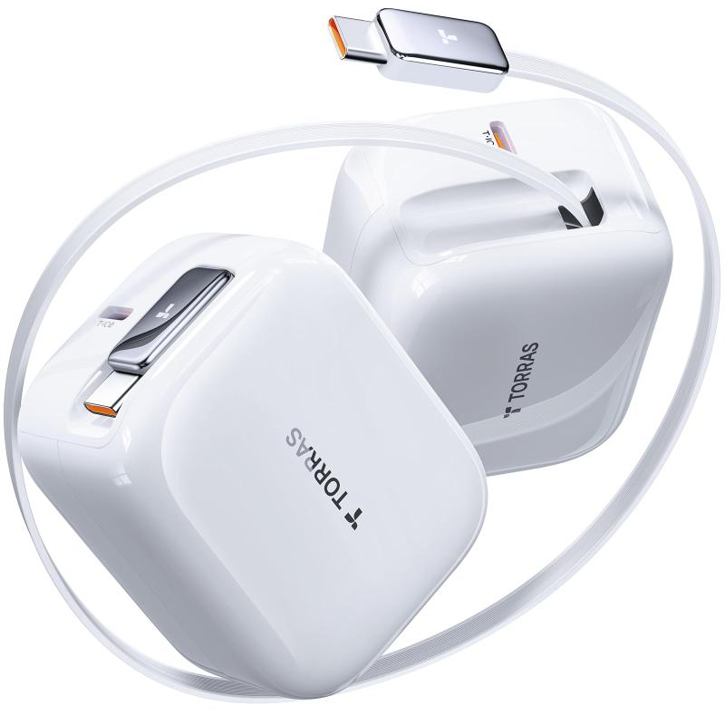 【版巻き取り式】TORRAS FlexLine 40W 充電器 type-c 急速充電器 2ポート 巻き取り式 タイプcケーブルー体型 折りたたみ式プラグ コンパクト 持ち運び便利 GaNIII技術 PD3.0規格対応 iPhone16/15/iPad/