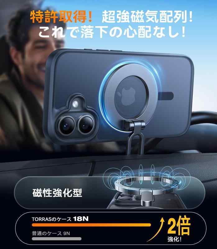 【米軍進化・高精密Magsafe対応】TORRAS iPhone 16 用 ケースマグネット搭載 耐衝...
