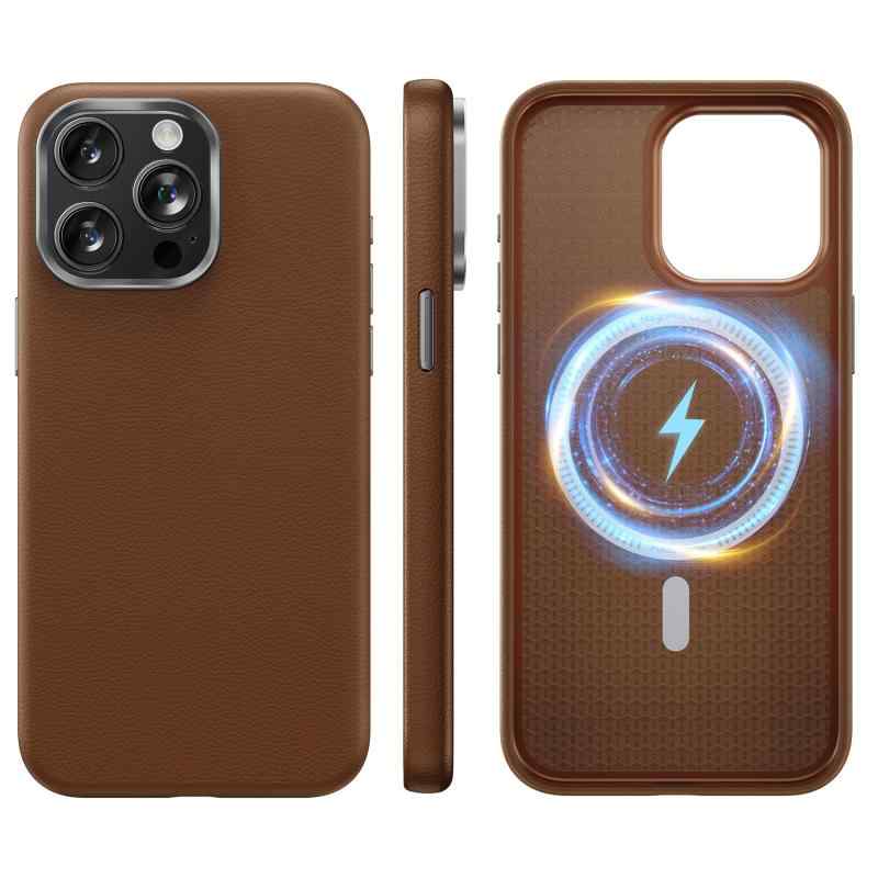 NIMASO ケース MagSafe対応 iPhone 15 Pro 用 レザーケース 全面保護 耐衝撃 マグネット充電対応 レザー スマホケース 薄型 指紋防止 傷付き防止 アイホン15プロ対応 6.1インチ 携帯ケース（ブラウン