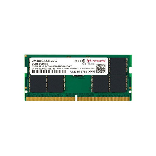 トランセンドジャパン ノートPC用メモリ PC5-38400(DDR5 4800) 32GB 1.1V 262pin SO-DIMM 2Rx8 (2Gx8)x16 CL40 JM4800ASE-32G トランセンドジャパン ノートPC用メモリ PC5-38400(DDR5 4800) 32GB 1.1V 262pin SO-DIMM 2Rx8 (2Gx8)x16 CL40 JM4800ASE-32G