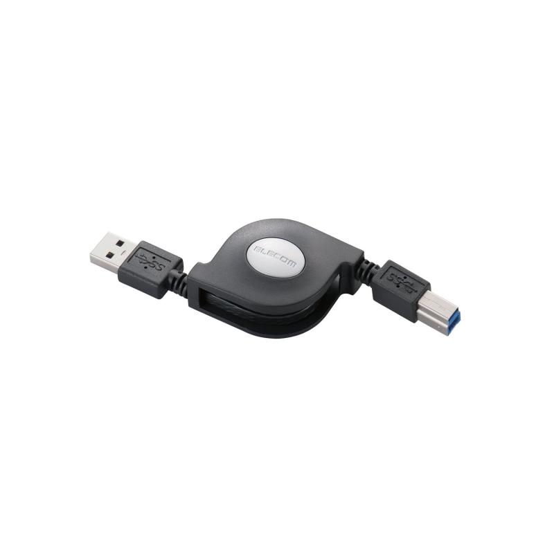エレコム USBケーブル 【B】 USB3.0 (USB A オス to USB B オス) 巻き取り 0.7m ブラック USB3-RL07BK