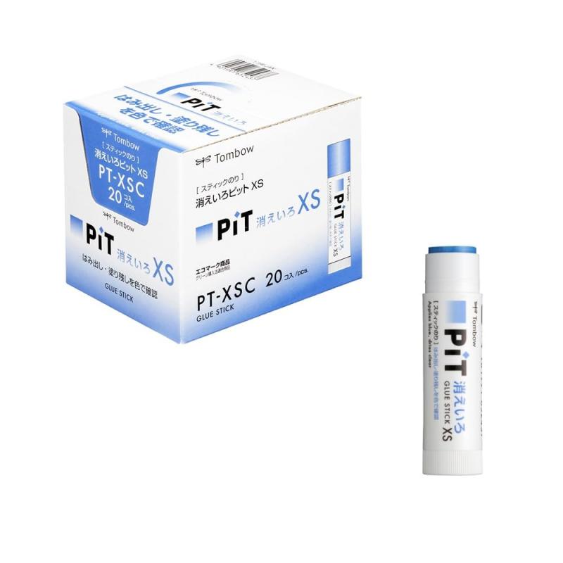 トンボ鉛筆 スティックのり 消えいろPiT XSサイズ (塗り色が消える) (5g) 20本 PT-XSC-20P【特長】色で確認、乾けば無色の強力タイプ／塗ったところがブルーでわかり、乾くと色が消える・塗り残しや塗りすぎ防止【用途】一般紙・クラフト紙・厚紙【のり径】約13mm【容量】約5g【単品サイズ】幅17×全長71mm／重量12g【入数】20個入り複数店舗にて販売をしておりますため、在庫データの更新が間に合わず、欠品にも関わらず、注文ができる場合がございます。その際は、キャンセルにて対応を取らせていただきます。当店はお電話のお問い合わせはお受けしておりませんので、ご了承ください。お問い合わせは、問い合わせフォームをご利用ください。