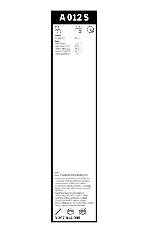 BOSCH(ボッシュ) 輸入車用 フラットワイパーブレード エアロツイン車種専用 500/360mm A012S