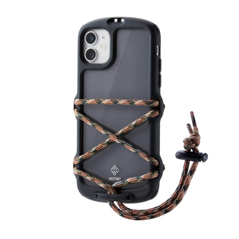 エレコム iPhone 11 ケース アウトドア NESTOUT Fes &amp; Camp アウトドアで役立つストラップ付 ブラック PM-A19CNESTFBK