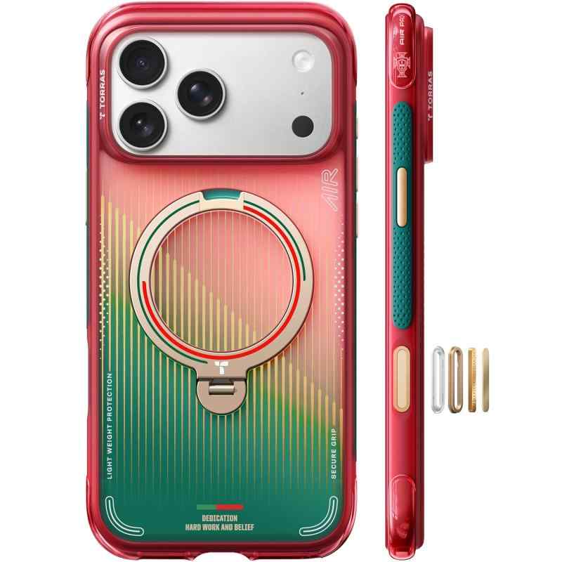 TORRAS iPhone 17 Pro / 18 Pro 用 ケース「Ostand Q3 Air」軽量エアバッグ 耐衝撃 グローリー・ストライプ