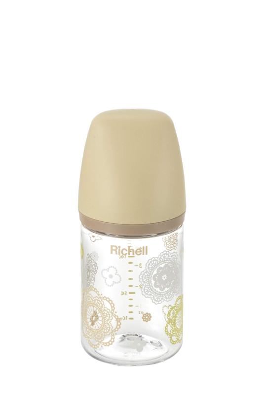 リッチェル 歯科大教授×小児歯科医師共同開発 プラスチック製ほ乳瓶 160ml おでかけミルクボトル お花レース 新生児から3か月頃まで