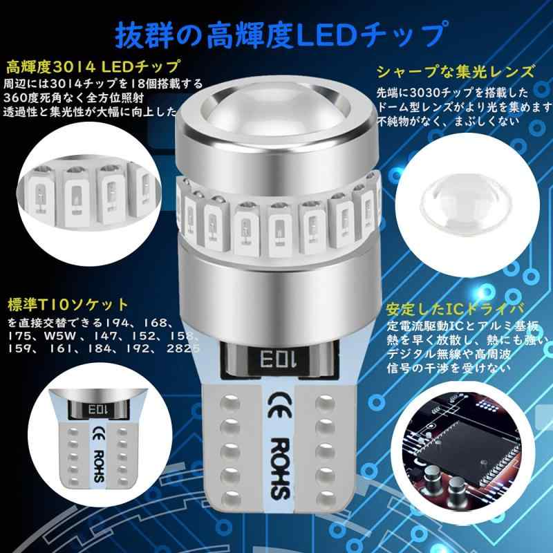XELORD T10 LED ブルー 青 爆光 最新型レンズ集光 無極性 ポジションランプ 高輝度 搭載 3014LEDチップ19連 360°無死角照射 DC 12V 車用 ライセンスランプ/ルームランプ/ナンバー灯 (2個入）…