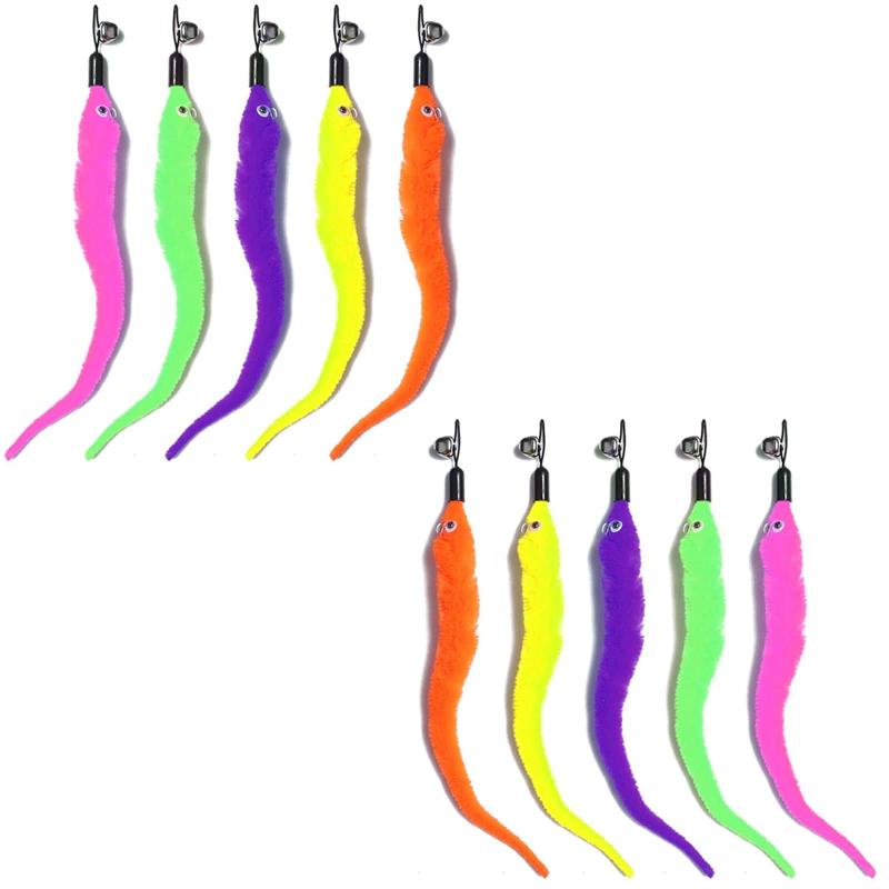 サムコス 羽のおもちゃ 猫おもちゃ 毛虫 ぬいぐるみ 猫のお好み 天然鳥の羽棒 交換用羽 鈴付き （10本..