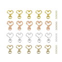 キーホルダー金具 20個 回転カン付き ワンタッチキーホルダー カワイイ DIY用パーツ 手作り キーリング シルバー ゴールドなど4色 (ハート型キーホルダー...