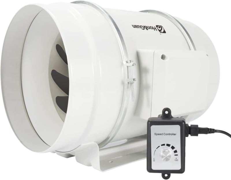 Hon&Guan ダクトファン 200mm インバータダクトファン 省エネ 塗装ブース用換気扇 110V～120V 無段階調速スイッチ付き 産業用排風機 中間取付 丸形タイプ (HF-200PE)