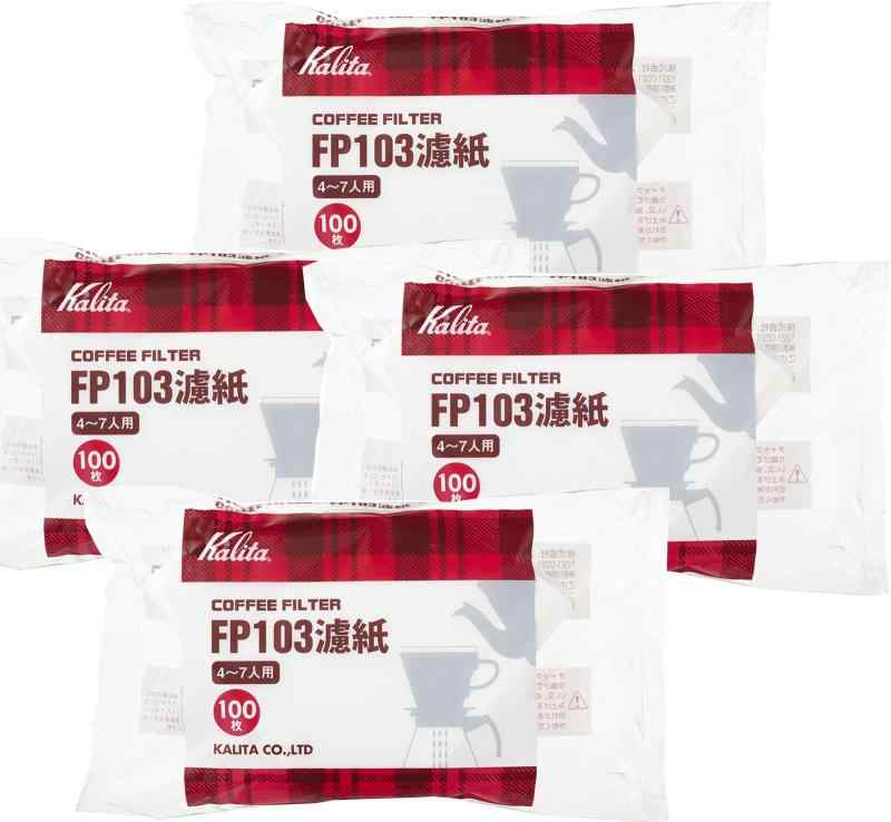 カリタ Kalita コーヒーフィルター FP103濾紙 4~7人用 100枚入り ホワイト #15085 4個セットサイズ(約):横19.3×縦12.7cm素材・材質:針葉樹パルプ生産国:日本対応人数:4～7人用複数店舗にて販売をしておりますため、在庫データの更新が間に合わず、欠品にも関わらず、注文ができる場合がございます。その際は、キャンセルにて対応を取らせていただきます。当店はお電話のお問い合わせはお受けしておりませんので、ご了承ください。お問い合わせは、問い合わせフォームをご利用ください。