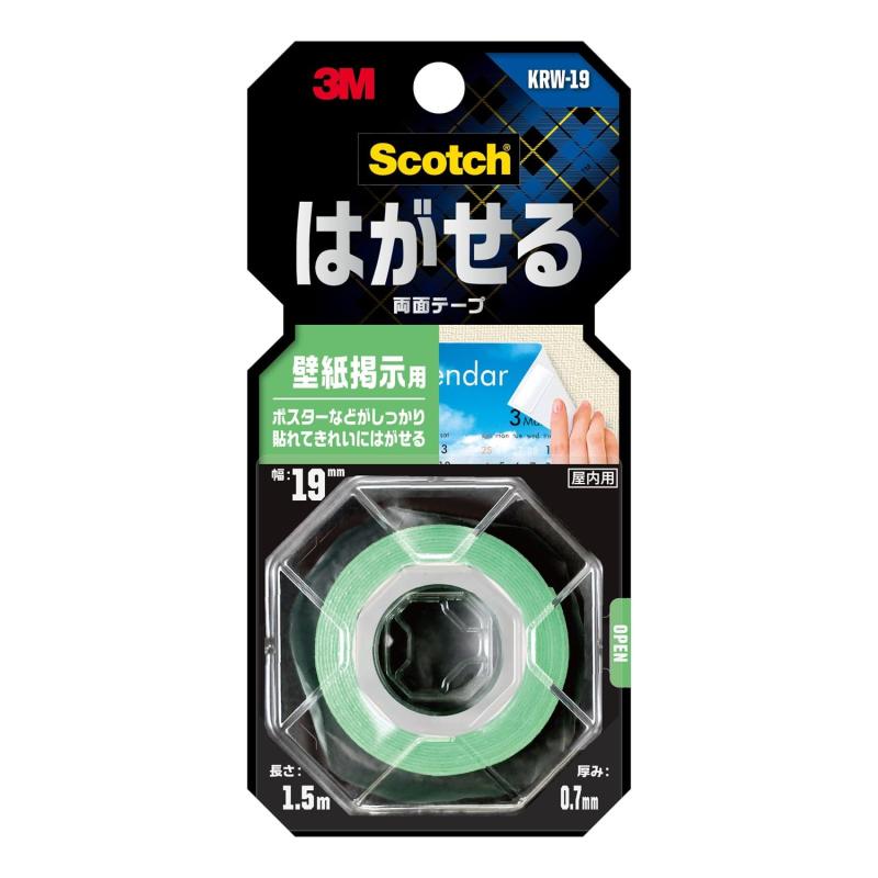 3M 両面テープ はがせる 壁紙 掲示用 幅19mm 長さ1.5m スコッチ KRW-19 小巻