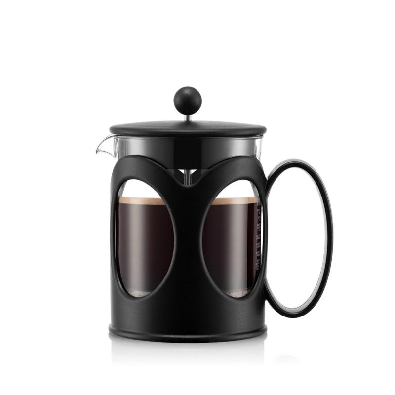 BODUM ボダム コーヒーメーカー コーヒープレス KENYA ケニア フレンチプレス コーヒーメーカー 500ml ブラック ステンレスフィルター ガラスビーカー 浸漬式 コーヒー 10683-01サイズ：D110 x W145 x H150mm重量：358g容量：500ml素材：本体＝耐熱ガラス / フレーム、リッド、コーヒー豆計量スプーン＝ポリプロピレン / フィルター＝ステンレススチール付属品：コーヒー豆計量スプーン生産国：ポルトガル食器洗い乾燥機使用可能複数店舗にて販売をしておりますため、在庫データの更新が間に合わず、欠品にも関わらず、注文ができる場合がございます。その際は、キャンセルにて対応を取らせていただきます。当店はお電話のお問い合わせはお受けしておりませんので、ご了承ください。お問い合わせは、問い合わせフォームをご利用ください。
