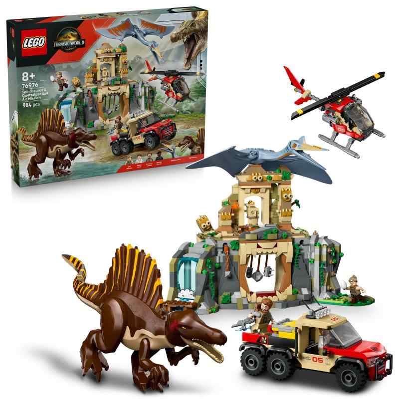 レゴ(LEGO) ジュラシック・ワールド スピノサウルスとケツァルコアトルス 上空ミッション おもちゃ 玩具 誕生日 プレゼント ブロック 男の子 女の子 子供 8歳 9歳 10歳 小学生 恐竜 乗り物 飛スピノサウルスとケツァルコアトルスのおもちゃ – 恐竜に夢中な8才以上のお子さまが目を輝かせて喜ぶ組み立てセットです『ジュラシック・ワールド／復活の大地』のおもちゃ – スピノサウルスとケツァルコアトルスの成形フィギュア、映画キャラクターのミニフィギュア4体、古代遺跡、ヘリコプター、恐竜トラックなど、リアルなギミックが満載冒険の舞台も臨場感たっぷり – 恐竜の巣がある遺跡、クライミングウォール、入口が2カ所ある滝、ヘリコプター、トラックが付属しています発見の楽しみ – 四肢やあごが動く恐竜フィギュア、崩落する遺跡の柱、開く滝、壁面の鎖を引くと起動するワナなど、ワクワクする仕掛けがいっぱいレゴジュラシック・ワールドのギフト – ギミック満載の組み立てセットが、恐竜世界の冒険を夢見るお子さまの興味・関心を後押しします（対象年齢：8才以上）新しい組み立ての世界 – 手順がひと目でわかるLEGO Builderアプリは、ご家庭にあるレゴセットのデジタルカタログ作りをはじめ、立体表示されるモデルを3Dツール（拡大・回転）で確認しながら組み立て、途中で止めたところからいつでも再開できます創造力を育てる – レゴジュラシック・ワールドシリーズの組み立てセットは、恐竜や自然の中での冒険が好きなお子さまの夢を応援し、豊かな創造力と大切なライフスキルを育てますサイズ – （約）高さ20cm × 幅33cm × 奥行12cm／ピース数：984複数店舗にて販売をしておりますため、在庫データの更新が間に合わず、欠品にも関わらず、注文ができる場合がございます。その際は、キャンセルにて対応を取らせていただきます。当店はお電話のお問い合わせはお受けしておりませんので、ご了承ください。お問い合わせは、問い合わせフォームをご利用ください。