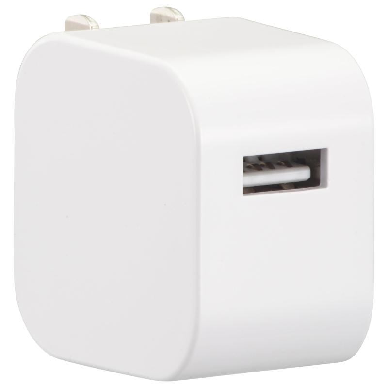 オーム(OHM) USB ACアダプター Type-A 1ポート 1A ホワイト HS-AU11E-W 00-7085 オーム電機【 特 長 】　iPhone、スマートフォン、iPod、モバイルバッテリーなどに対応したUSBアダプターです　持ち運びに便利なコンパクトサイズ　USBポート Type-A×1　収納式プラグ【 仕 様 】　定格入力：AC100V 50/60Hz　定格出力：DC5V　電流容量：1A　出力端子：USB Type-A×1外形寸法：（約）幅40×高さ41×奥行28mm（プラグ収納時）　質量：約40g複数店舗にて販売をしておりますため、在庫データの更新が間に合わず、欠品にも関わらず、注文ができる場合がございます。その際は、キャンセルにて対応を取らせていただきます。当店はお電話のお問い合わせはお受けしておりませんので、ご了承ください。お問い合わせは、問い合わせフォームをご利用ください。