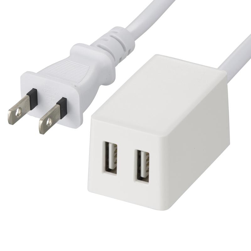 オーム電機 電源タップ ACアダプター AC充電器 急速充電 USB2ポートUSB電源タップ Type-A 2個口 2m ホワイト HS-2MUSB-22 00-1659 OHM