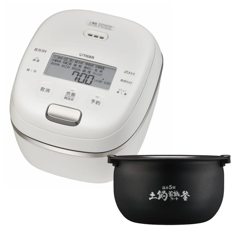 【WEB】タイガー魔法瓶 炊飯器 5.5合 圧力IH 日本製 遠赤5層土鍋蓄熱コート釜 お手入れ2点 ホワイト JRI-N100 W