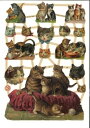 ドイツ製 クロモス☆Katzen☆猫 ねこ ネコ 家族 動物デコパージュ コラージュ スクラップピクチャー ダイカット エンボス アンティーク
