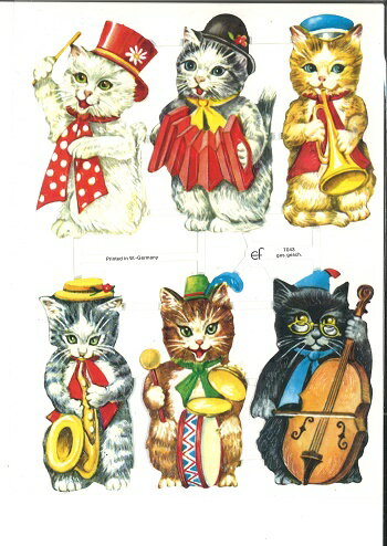 ドイツ製 クロモス☆かわいい猫の音楽隊 楽器☆(glossy pictures - menschliche Katzen 50er J.)デコパージュ コラージュ スクラップピク..