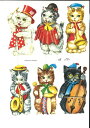 ドイツ製 クロモス☆かわいい猫の音楽隊 楽器☆(glossy pictures - menschliche Katzen 50er J.)デコパージュ コラージュ スクラップピクチャー ダイカット エンボス