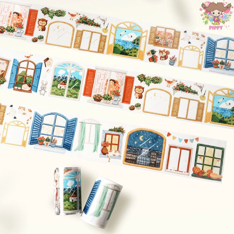 The Washi Tape Shop マスキングテープ☆Pane & Simple（型抜き）1ループ☆女の子 窓枠 フレームマステ シール 海外 手帳 コラージュ デコレーション －和紙タイプ（PETテープはありません）ー