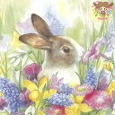 IHR ペーパーナプキン☆RUBY IN THE MEADOW☆(1枚・バラ売り)うさぎ ウサギ 花 赤 黄色 動物 花柄 デコパージュ 可愛い 素敵 お洒落 ...
