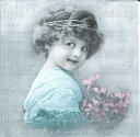 北欧 Sagen アンティークな ペーパーナプキン デコパージュ☆かわいい天使 ターコイズ 女の子 エンジェル☆(Turquoise Girl)(1枚/バラ売り)
