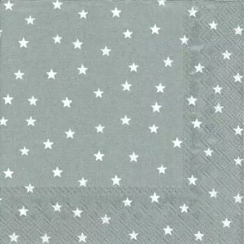ドイツ IHR 可愛い ペーパーナプキン デコパージュ☆リトルスター シルバー 星☆（LITTLE STARS silver）（1枚/バラ売り）